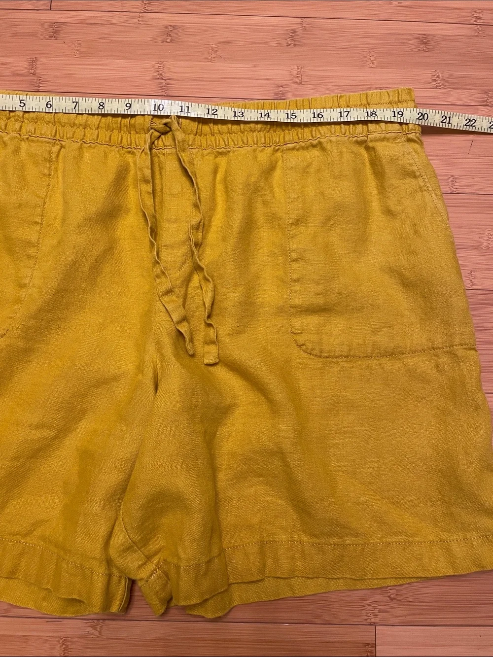 Garnet Hill Linen Shorts Size XL Yellow Pull On Pockets High Rise